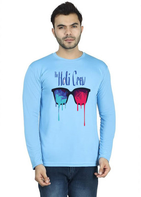 LV CARE Printed, Self Design Men Round Neck Blue T-Shirt