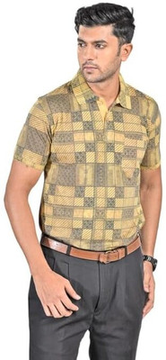 Starfashion Printed Men Polo Neck Yellow T-Shirt