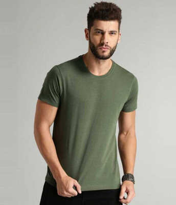 Organic Chics Solid Men Round Neck Green T-Shirt