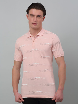 CANTABIL Printed Men Polo Neck Pink T-Shirt