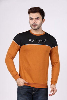E-MAX Printed Men Round Neck Brown T-Shirt