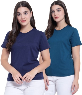 MARIAM ENTERPRISE Solid Women Round Neck Navy Blue, Light Blue T-Shirt