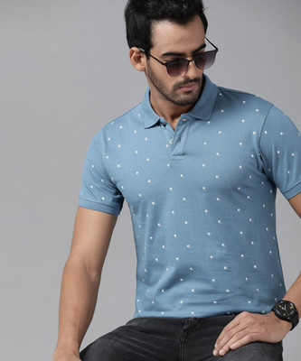Roadster Printed Men Polo Neck Blue T-Shirt