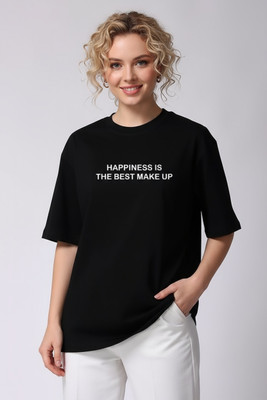 SZN Typography Women Round Neck Black T-Shirt