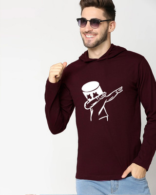 Azy Fabrics Printed Men Hooded Neck Maroon T-Shirt
