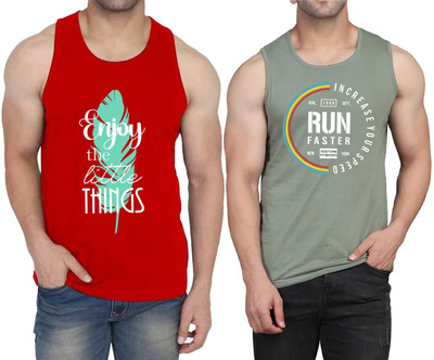 WOOSTRO Printed Men Round Neck Red, Light Green T-Shirt