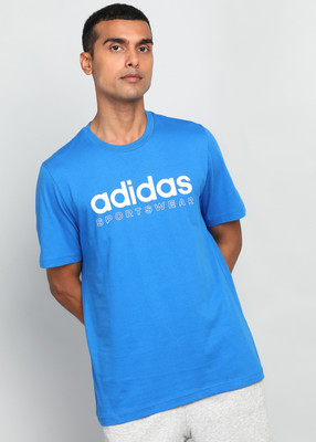ADIDAS Printed Men Round Neck Blue T-Shirt
