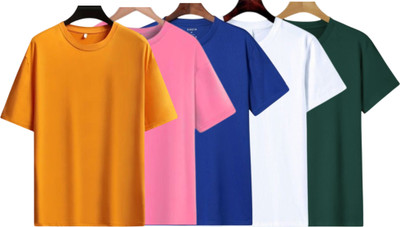 TTFE Solid Men Round Neck Orange, Pink, Blue, White, Dark Green T-Shirt