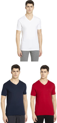 JOCKEY Solid Men V Neck Dark Blue, Red, White T-Shirt