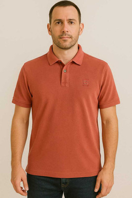 srk stylesh Self Design Men Polo Neck Maroon T-Shirt