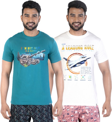 COLORS by Rupa Frontline Graphic Print Men Round Neck Green, White T-Shirt