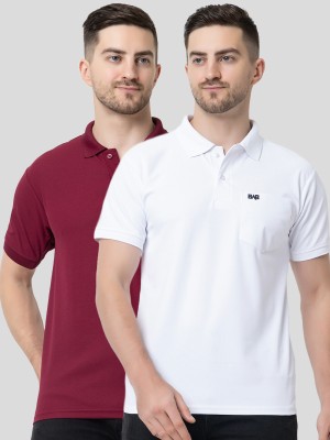 BAB Solid Men Polo Neck White, Maroon T-Shirt
