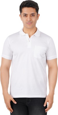 Ramraj Cotton Solid Men Polo Neck White T-Shirt