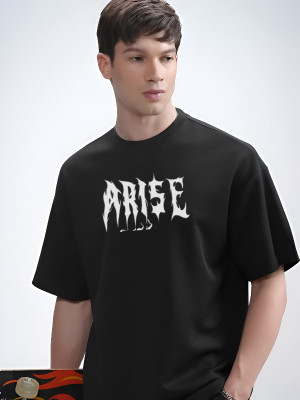 RISE SOLO LEVELING X RS Printed Men Round Neck Black T-Shirt