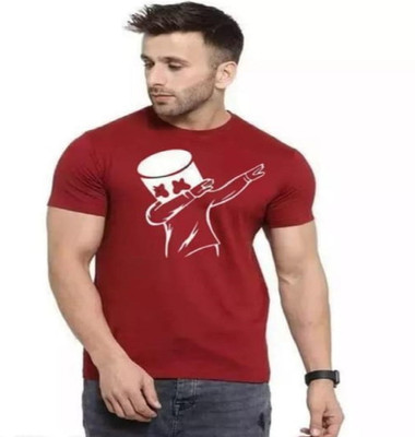 TARSHI Printed Men Round Neck Maroon T-Shirt