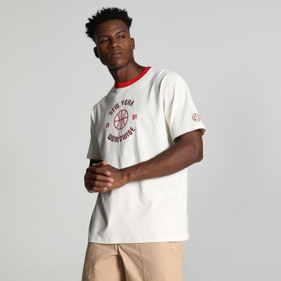 PUMA Printed, Typography Men Round Neck White T-Shirt