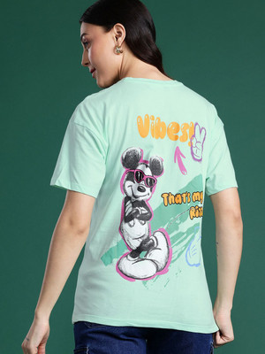 Dressberry Printed Women Round Neck Green T-Shirt