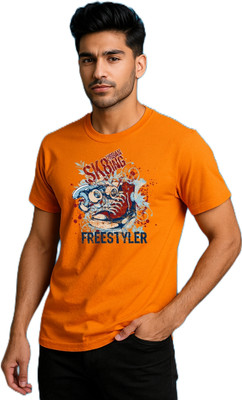 purycot Printed Men Round Neck Orange T-Shirt