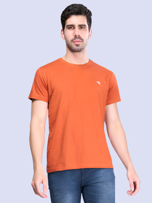 Ramraj Cotton Solid Men Round Neck Orange T-Shirt