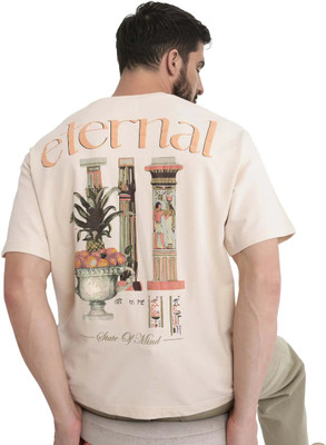 RARE RABBIT Graphic Print Men Crew Neck Beige T-Shirt