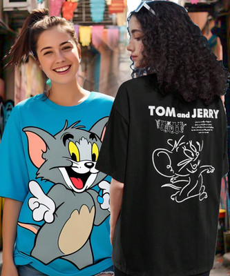 TOM AND JERRY by DreamBe Cartoon Women Round Neck Multicolor T-Shirt