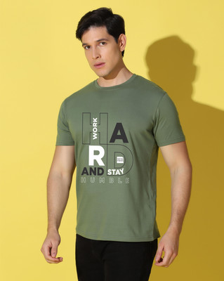 WOOSTRO Printed Men Round Neck Light Green T-Shirt