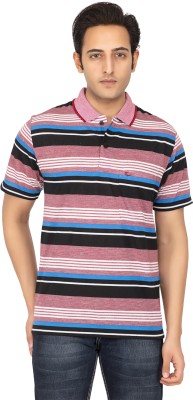 Embro Striped Men Polo Neck Maroon T-Shirt
