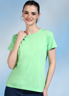 Moda Rapido Solid Women Round Neck Green T-Shirt