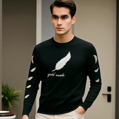 Autna Printed Men Round Neck Black T-Shirt