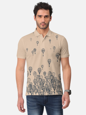 Bullmer Printed Men Polo Neck Beige T-Shirt