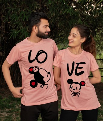 Tween Trends Printed Couple Round Neck Pink T-Shirt