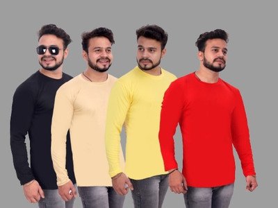 R ROCKIN TEES Solid Men Round Neck Multicolor T-Shirt
