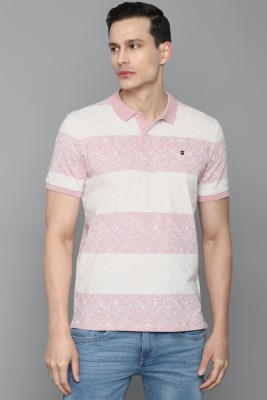 LOUIS PHILIPPE Striped, Printed Men Polo Neck Pink T-Shirt