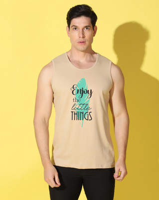 WOOSTRO Printed Men Round Neck Beige T-Shirt