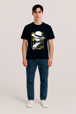 Clever Fox Graphic Print Men Round Neck Black T-Shirt
