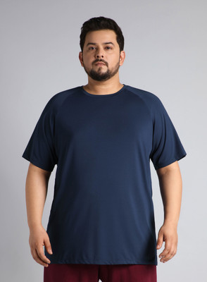 Cult Solid Men Round Neck Navy Blue T-Shirt