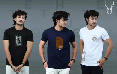 t-hustler Graphic Print Men Round Neck Black, Navy Blue, White T-Shirt