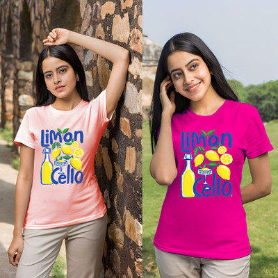Lecowar Graphic Print Women Round Neck Pink T-Shirt