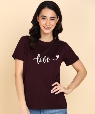 Adyavastram Graphic Print Women Round Neck Maroon T-Shirt