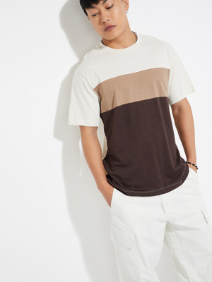 MAX Colorblock Men Round Neck Brown, White T-Shirt