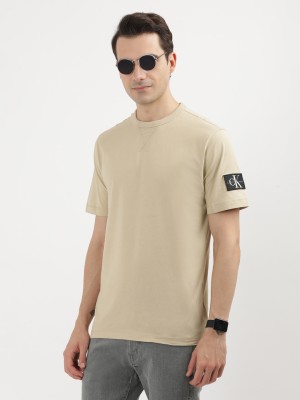 Calvin Klein Solid Men Crew Neck Beige T-Shirt