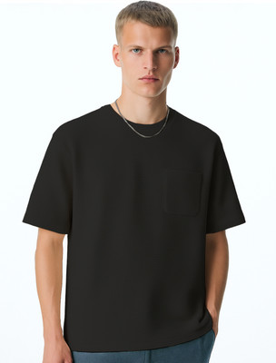 NOBERO Solid Men Crew Neck Black T-Shirt