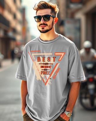 AUSK Printed Men Round Neck Grey T-Shirt