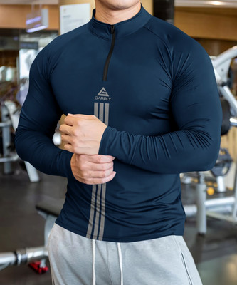 GARBLY Striped Men Henley Neck Blue T-Shirt