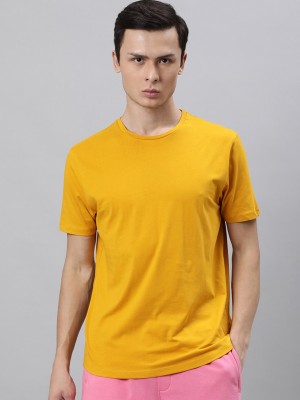 London Crew Solid Men Round Neck Yellow T-Shirt