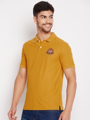 RISS Solid Men Polo Neck Yellow T-Shirt