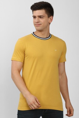 PETER ENGLAND Solid Men Round Neck Yellow T-Shirt