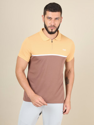 TECHNOSPORT Colorblock Men Polo Neck Yellow T-Shirt