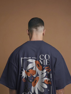 PS ENTERPRISES Graphic Print Men Round Neck Navy Blue T-Shirt