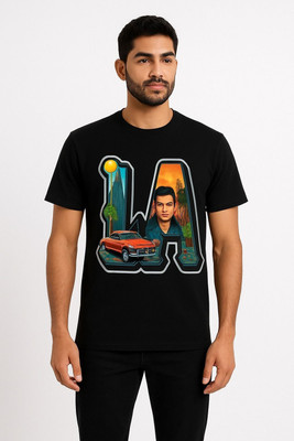 vastra root Printed Men Round Neck Black T-Shirt